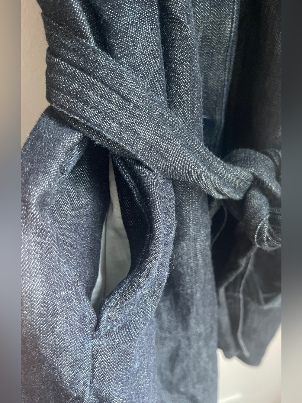 Kate Spade Dark Blue Wash Ruffle Denim Mini Shirtdress with Tie Waist - Picture 10 of 13